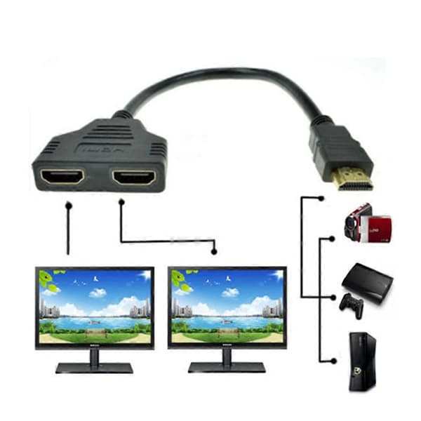 HDMI-splitterkabel 1080P, hann til 2 hunner, 1 inn 2 ut, adapterkonverter