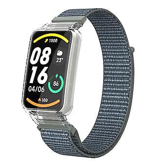 PC-fodral + Nylon Loop-rem för Xiaomi Mi Band 7 Pro (Stormgrå)