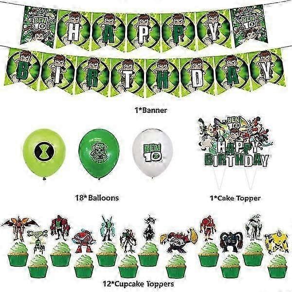 Ben 10 Tema Barn Bursdag Fest Tilbehør Banner Ballonger Kit Kake Cupcake [DB]