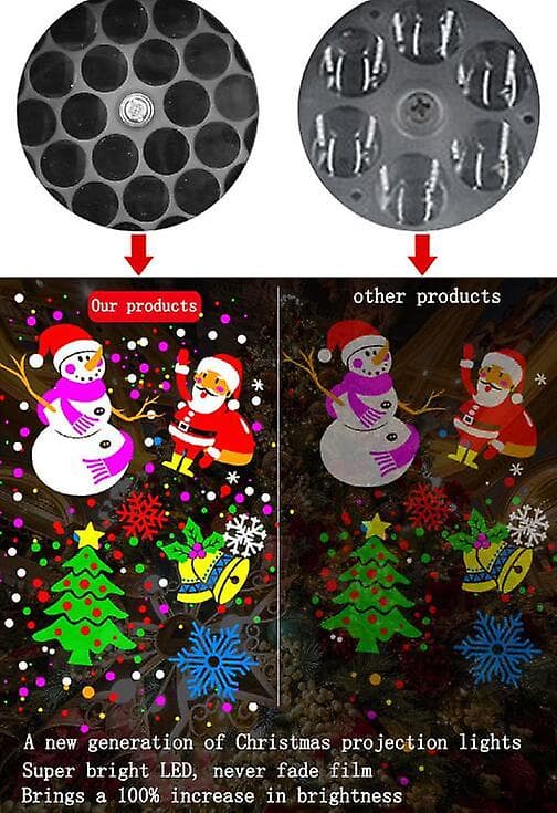 Julelysprojektor med 16 mønsterbilder LED-projeksjonslampe