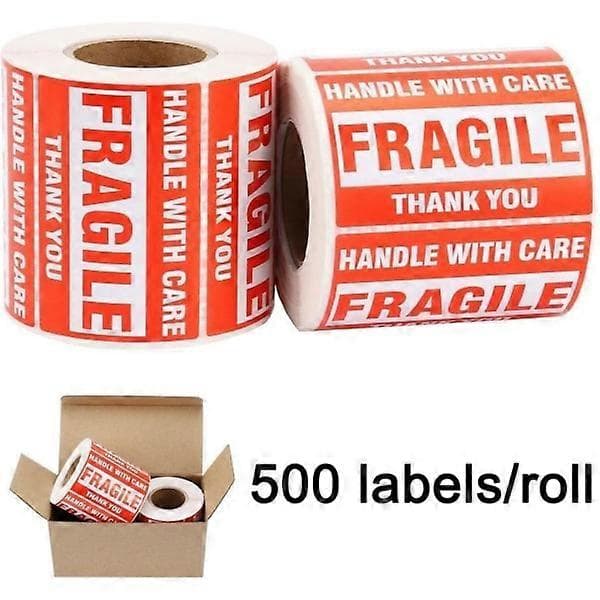 Fragile Labels 4 Rolls 76.2mmx50.8X500 Sheets Fragile - with handle