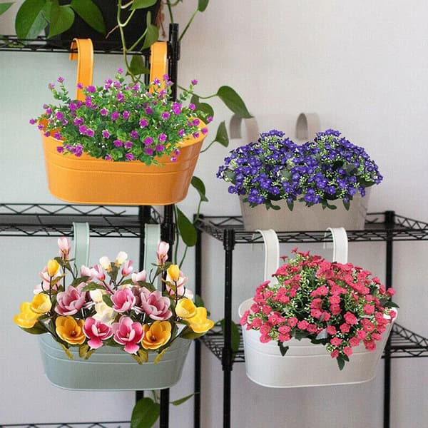 1 pc Metal Iron Wall Hanging Flower Pots, 4 pcs Colorful Planters