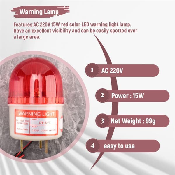 AC 220V 15W Red Industrial Fire Tower Signal Flash Warning Light