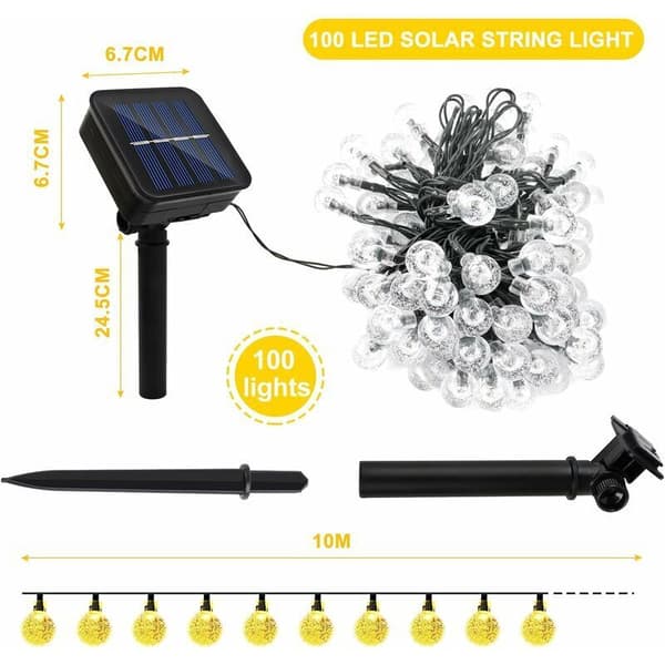 Solcellelysslynger, 100 LED 12M Varmhvite Krystallkulelys, 8 moduser Vanntette Solcellelamper, For Utendørsdekorasjon, Hager, Terrasser, Bryllup