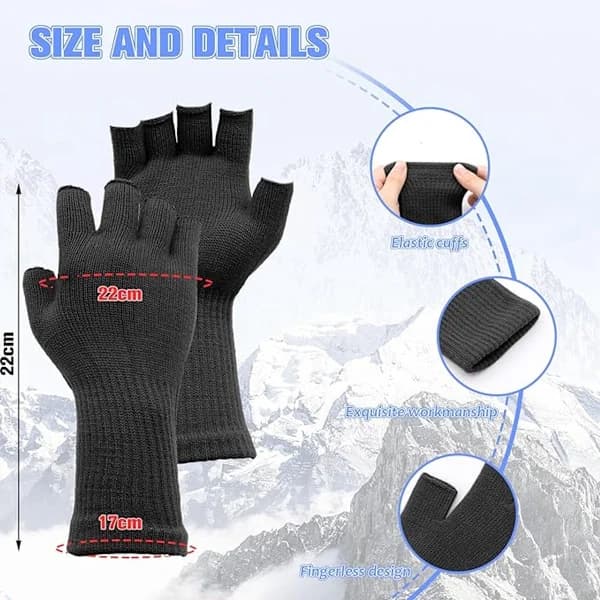 Fingerløse handsker 2-pak - Lange strikkede halvfingerhandsker til efterår og vinter - Sort og grå - One size fits all - Med håndledsrem