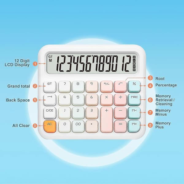 Large Desktop Calculator with Large Display and Buttons, Pink Calculator with Large LCD Display for Office, School, Home