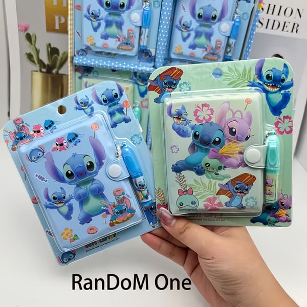 Disney Stitch Notesæt - Premium Dagbog med Kuglepen Tilfældig Farve Random Color