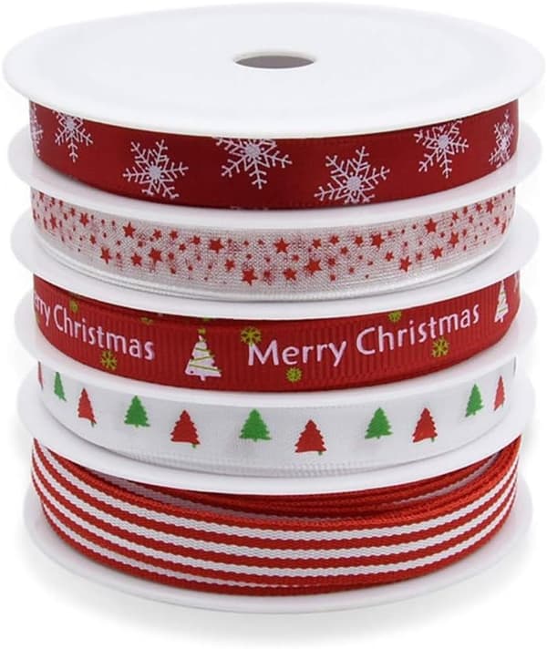 Grosgrain Christmas Ribbon, Colorful Double-Sided Polyester