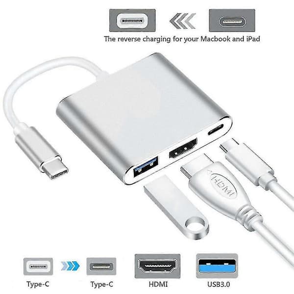 Typ-c till USB-c 4K HDMI USB 3.0 3-i-1 Hubadapterkabel för Apple Mac [DB]