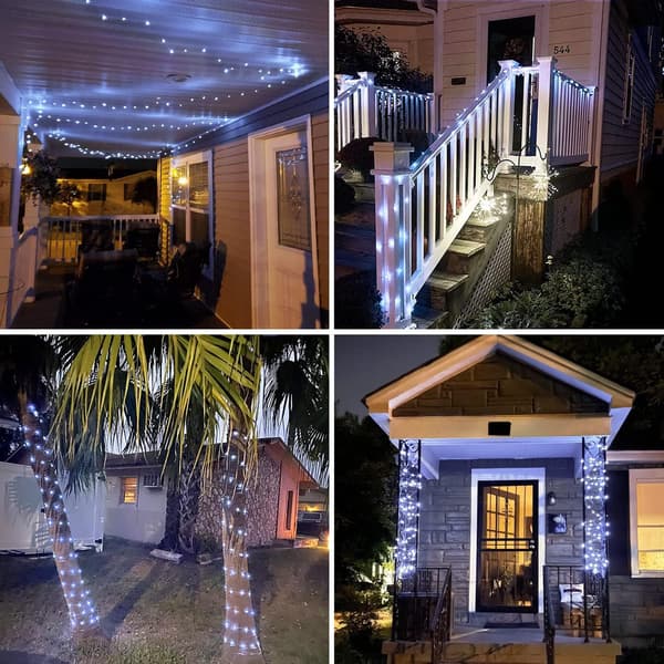 Hvide solcellelyskæder udendørs vandtætte, hver 100 LED solcelle-eventyrlys, 8 tilstande solcelle-julelys til udendørs træer