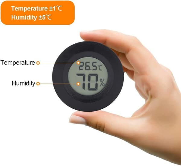 1 stk sort rund indbygget elektronisk digital temperatur- og