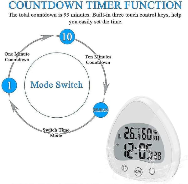 Badrumsklocka, LCD Digital Väckarklocka med Vattentät Touch Duschklocka, Timers Termometer Bärbar