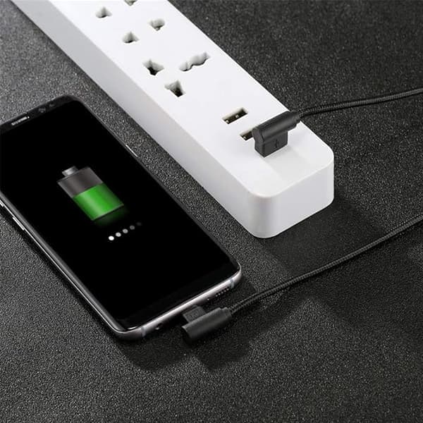 1 stk 3m sort Android vinklet flettet datakabel, nylon USB-opladerkabel