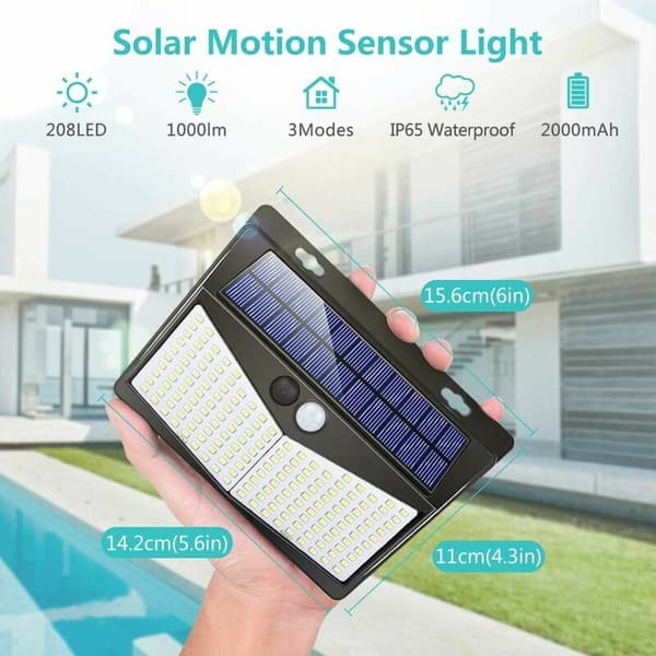 Outdoor Solar Lights 208 LED Solar Motion Sensor Light 270 Waterproof Garden Wall Light 3 Modes 2 Pcs