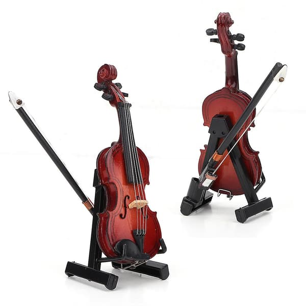 1:12 Miniature træinstrument violinmodel med æskesimuleringstilbehør til dukkehus