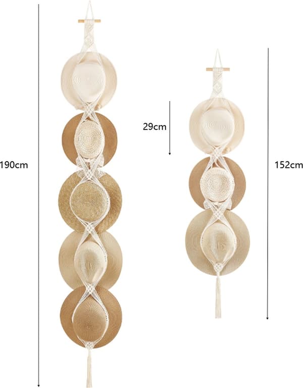 Hat Rack - Adjustable Cap Hanger Storage System Macrame for Wall Hand-Woven Decorative Holder Wide Brim 2 pcs_yu
