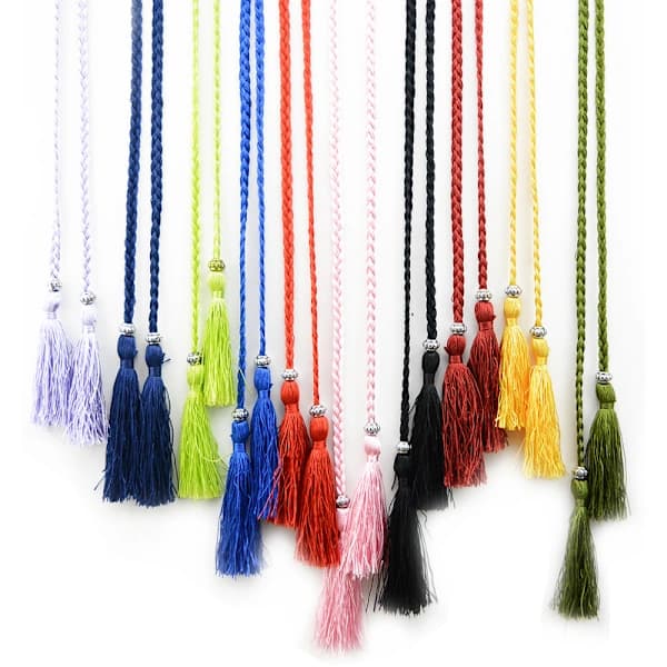 Women's Braided Tassel Thin Bow Belt, Blue