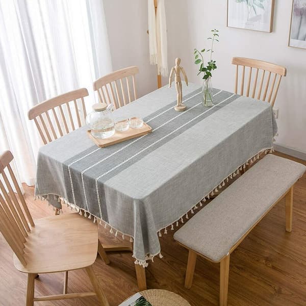 Rectangular Tablecloth 140X200 cm Polyester Fiber Tablecloth with Tassel Edge Dustproof Dining Washable (Grey)