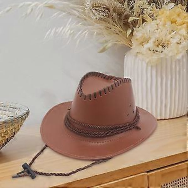 Västlig Cowboyhatt Solhatt Läder för Kostymtillbehör Semester Utomhus Camping (khaki)