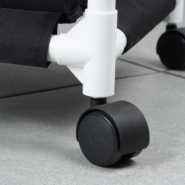 Laundry basket with wheels and three compartments for easy sorting