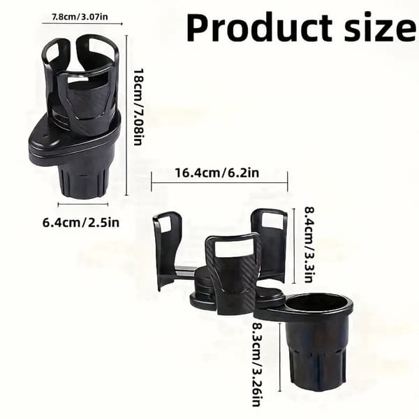 Car Cup Holder Expander 2 in 1 Adjustable 360° Rotating Dual Drink Holder for Universal Round Cup Holders Black