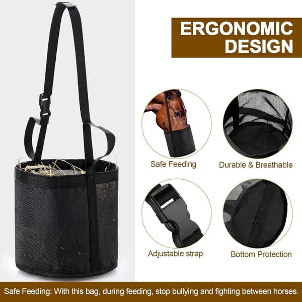 2-pack Horse Feed Bag for Grain - Mesh Feed Bag, Neck and Nose Pad Horse Muzzle Feed Bag (M)