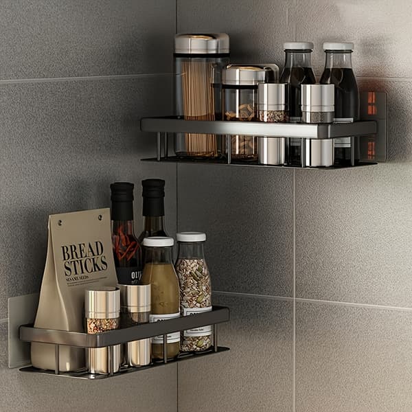 Wall-Mounted Shower Caddy with Large Capacity, Drill-Free Floating Shelf for Bathroom and Kitchen