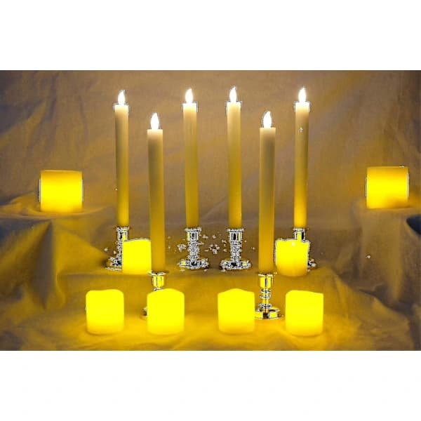- 6-pack Battery Operated LED Taper Candles with Remote and Timer, Real Wax Flickering Warm White Light