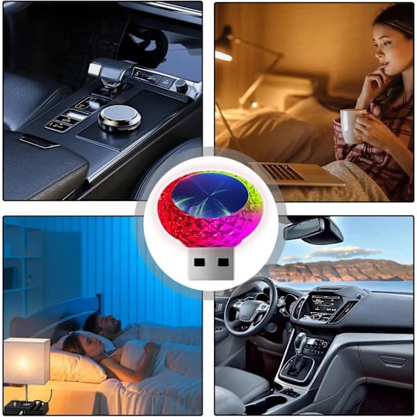 5 stk. LED-billamper til bilens USB-stik, farverig natbelysning til bildekoration