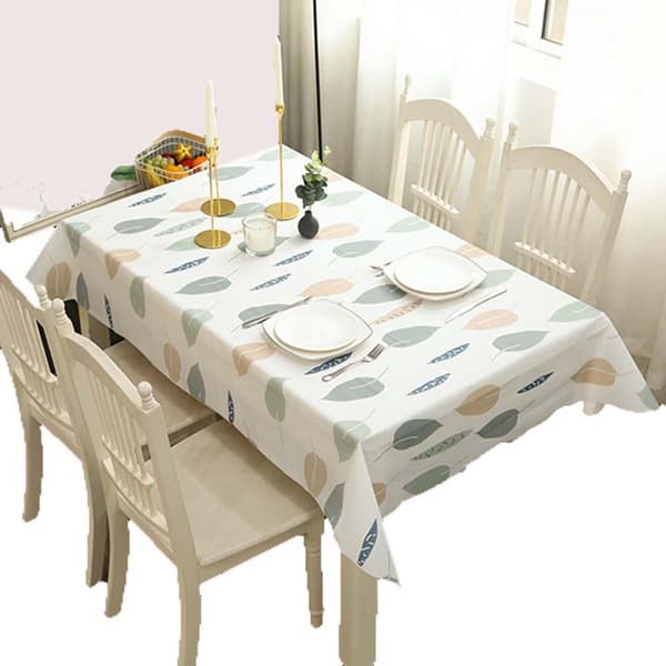 Rectangular PEVA Tablecloth with Leaf Pattern, Oil-Resistant, Wipeable, Washable, Reusable Tablecloth for Dinner and Outdoor Picnic, 137x152cm