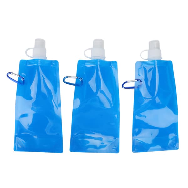 3-pack 480 ml hopfällbara vattenflaskor, bärbara ultralätta vikbara dricksflaskor med karbinhake