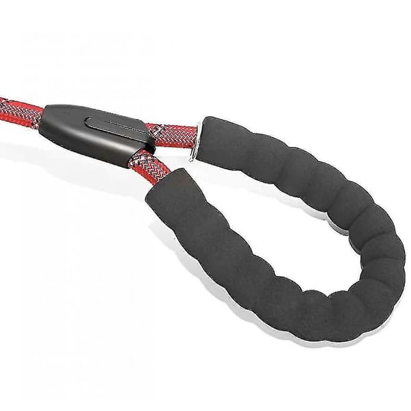Dog Leash with Comfortable Padded Handle and Highly Reflective Threads (Red)