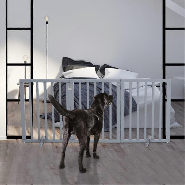 Træ foldbar fritstående 3-panel hundelåge