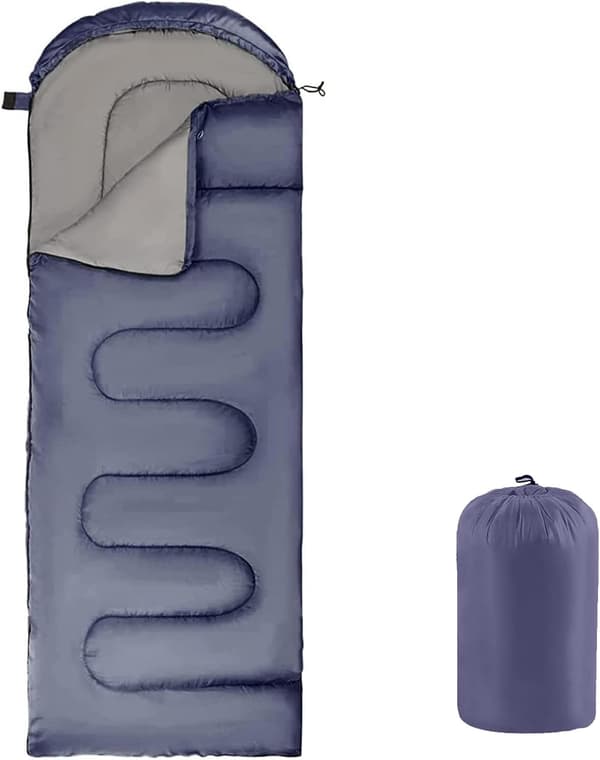 Sleeping Bag with Hood, 3 Season Waterproof Warm Lightweight Rectangular Envelope Camping Sleeping Bag for Adults Camping Navy Blue Navy Blue
