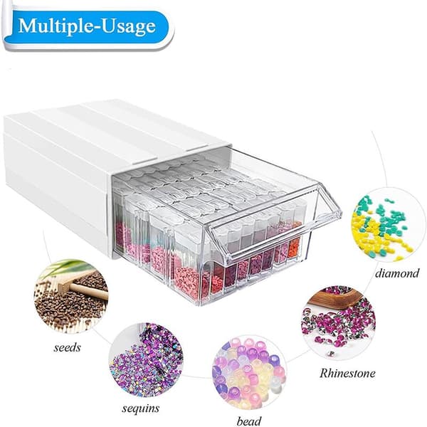 Removable Storage Box 1 Layer Storage Container for Diamond Painting Accessories Crystal Beads Organizer, 35 Square Compartments