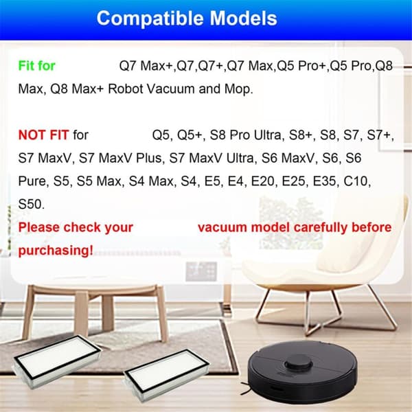Kompatible erstatningsfiltre til Max+, , +, Max, Q5 Pro+, Q5 Pro, Q8 Max, Q8 Max+ robotstøvsugere