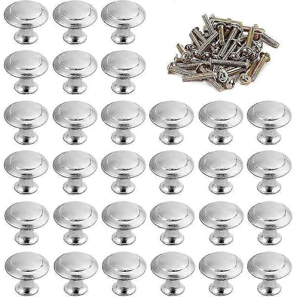Round Cabinet Knobs 30-Pack Stainless Steel Mushroom Shaped Drawer Pulls for Kitchen Cabinets Dressers and Doors Silver 30mm