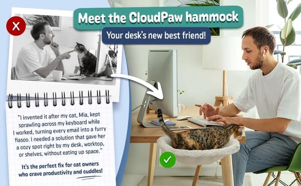 Cat Hammock to Attach Under a Table, Steel Frame, Foldable and Washable Cat Bed, Desk Tray, Cat Rest Mat