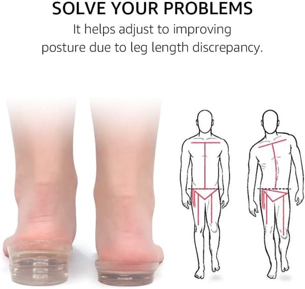 Washable and Reusable Adjustable 5-Layer Height Increasing Insoles, Silicone Heel Cushion Inserts for Men and Women