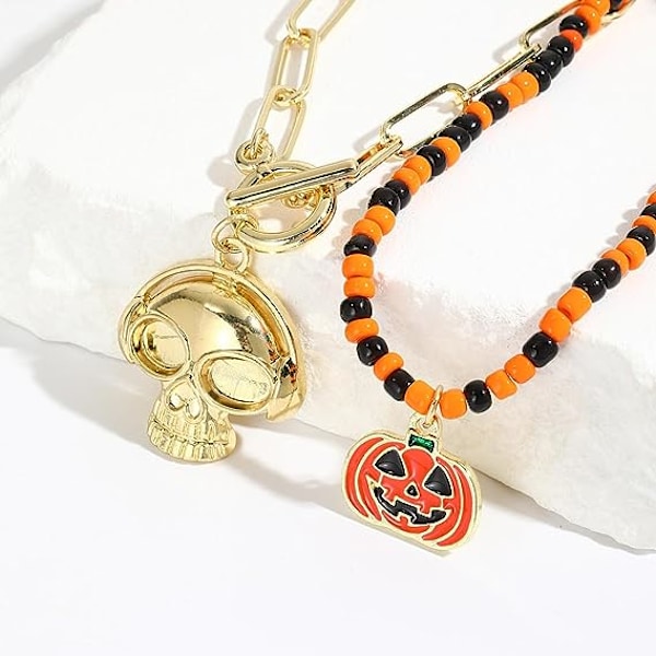 Halloween Dobbeltlags Polymer Clay Flaggermus Spøkelse Skalle Hengesmykke Risperlet Gresskar Edderkopp Sjarm Smykke Statement