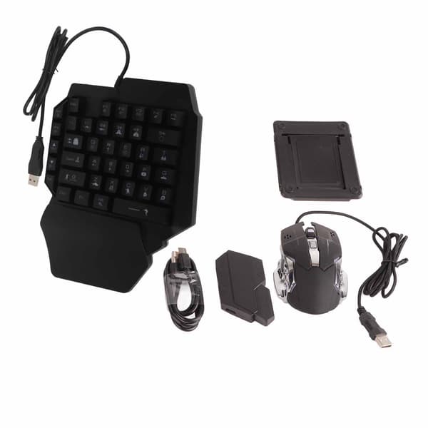 Portable Mini Gaming Keyboard Mouse USB RGB Wrist Rest Half Hand 35 Keys Keyboard Mouse with Converter for Android for IOS