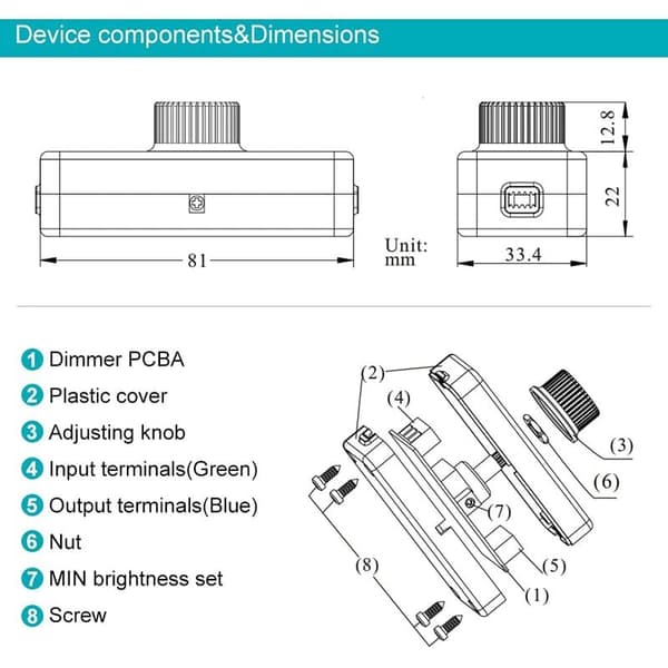 Justerbar LED-dimmer 100W 220V for glødelamper halogenlamper hvit