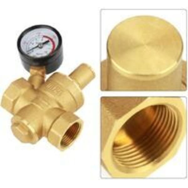 Messing Vandtryksreducer, DN20 Messing Justerbar Vandtryksregulator Reducer med Måler