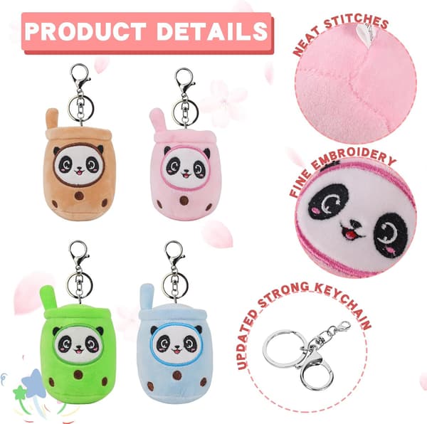 (Panda) 4 pientä Boba-pehmolelua avaimenperähinnalla, karkkipussin täyte, eläinteemajuhlat