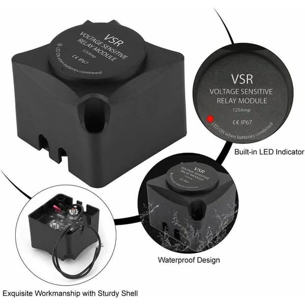 Voltage Sensitive VSR Relay, 12V DC Automatic Charging Relay with Two 125A Smart Battery Isolators and Screws