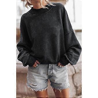 Uformell Langermet Genser Dame Basic Løs Passform Mock Crew Neck Lett Tunika Pullover Høstklær lyseblå M lyseblå M light blue M