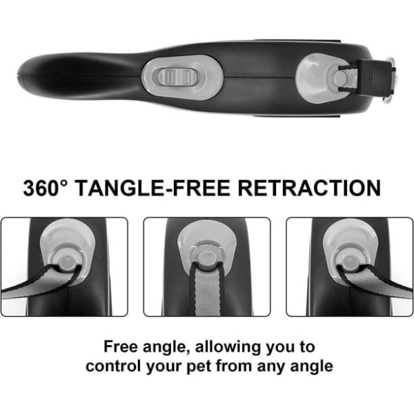 8M Retrekkbar Hundekobbel, Stor Hund Retrekkbar Kobbel, Retrekkbar Hundekobbel, Automatisk Treningskobbel for Hunder opptil 110 lbs/50 kg, Grå