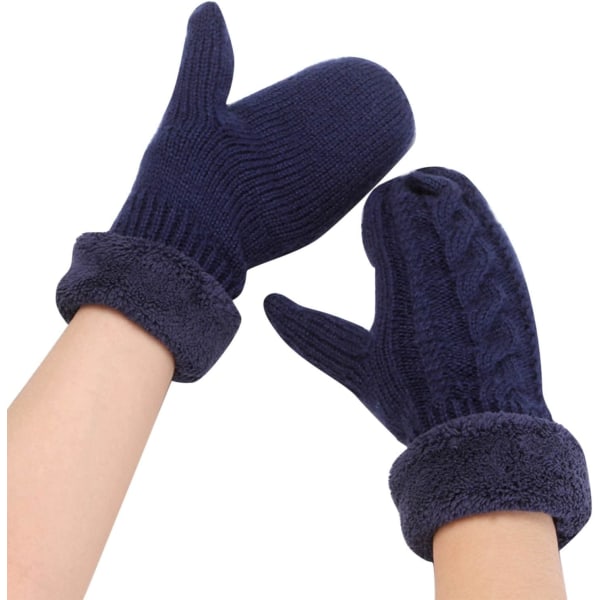 Stickade handskar för barn Mörkblå vantar Dammode Plyschstickad Twist Cut Förtjockade fingrar Plus Ullhandskar Vantar Baby Thermal Vinter
