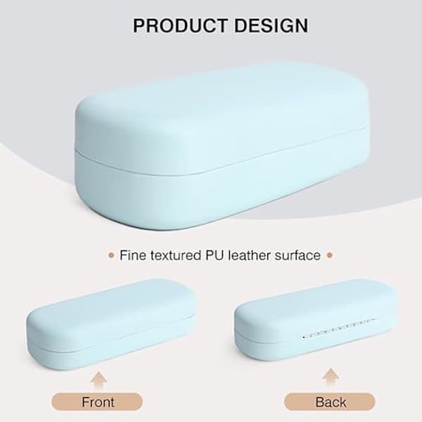 Hard Case - Eyeglass Case - PU Leather Glasses Case - Portable Protection - 16 x 6.4 x 3 cm (Blue)