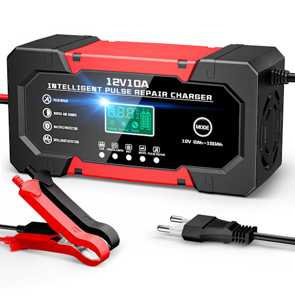 Smart 10A 12V LiFePO4 Bil Motorcykel Lastbil Batteriladdare med 5 Reparationslägen och LCD-skärm. AGM Gel Wet LiFePO4.